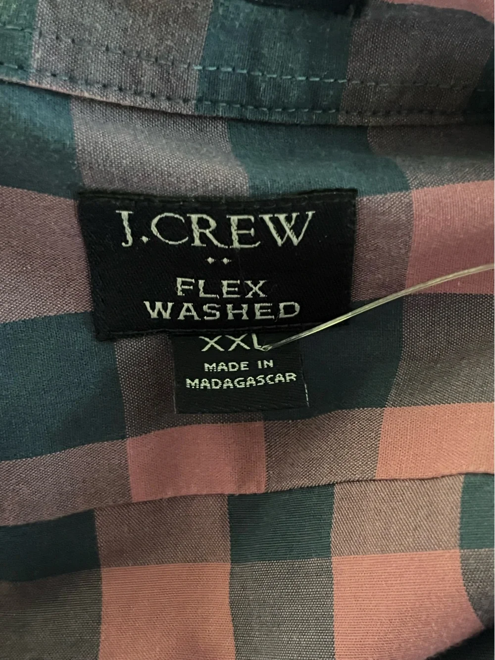 J. Crew Coral and Teal Checked Button-Up Shirt XXL